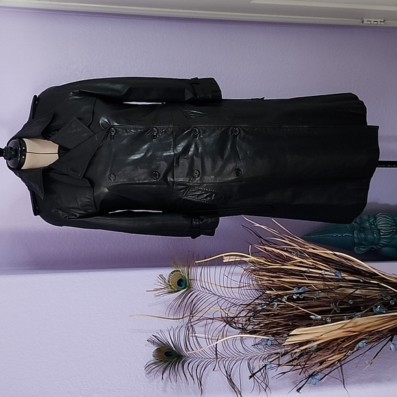 EUC Georgetown Leather Design Vintage Collared Belt Trenchcoat Size 9/10 - Picture 2 of 16